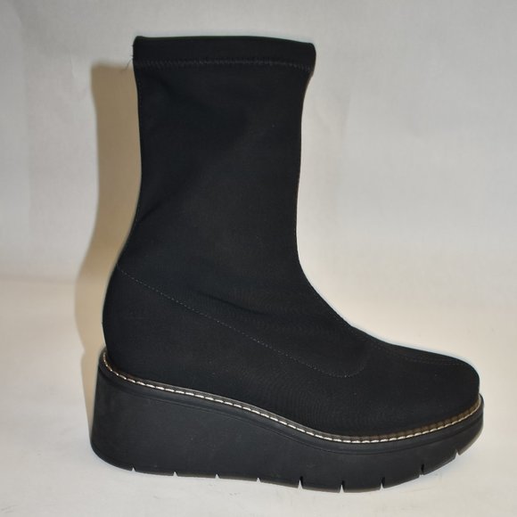 LA CANADIENNE GEORGINA Stretch Fabric Wedge Platform Bootie Size 6 M - Picture 4 of 11